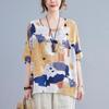 Maglietta larga di grandi dimensioni, casual, con stampa floreale, camicetta inferiore per donna, vintage, scollo a V, maniche a pipistrello, top per donna