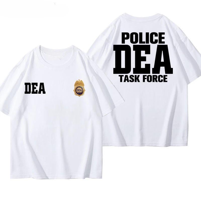 2026 Neues Herren Drug Enforcement Bureau Brief Rundhals T-Shirt Polizei Fans Baumwolle Outdoor Weich Locker Atmungsaktiv Kurzarm