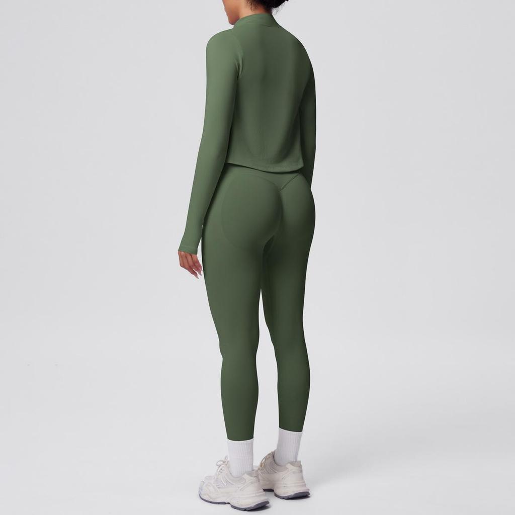 Women's Stand Collar Knit Zipper Jacket, Sports Bra & Yoga Pants Set