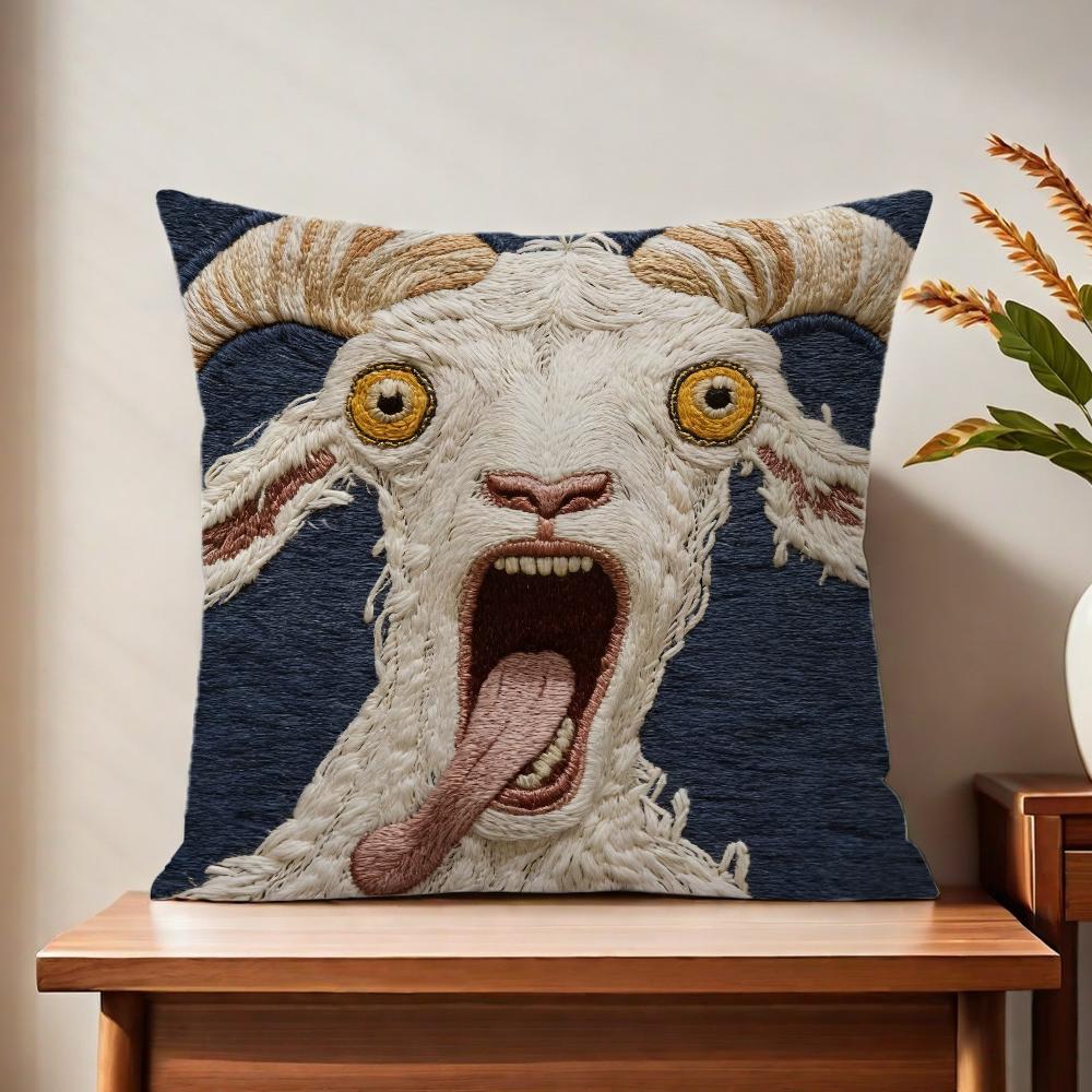 Spooky Goat Face 2D cute cushion cover For Pillow Printing Sofa Decoration Home Car Room Coffee Shop Office Nordic Simplicity