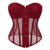 Red Fishnet Mesh Strapless Corset Top With Front Hook Boned Bustier For Women