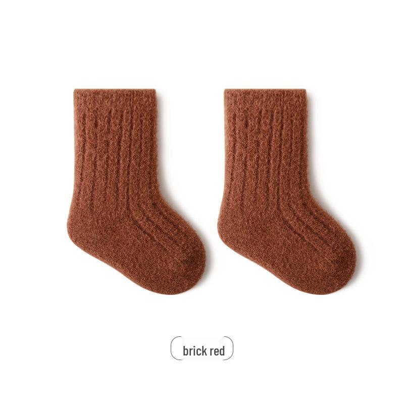 Solid Color Fleece-Lined Mid-Calf Baby Socks - Combed Cotton, Warm Terry, Class A Quality