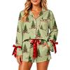 Women's Christmas Pajama Set with Button-Down Shirt and Shorts for Holiday Sleepwear