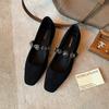 Temperament square head love leopard print drill belt shallow mouth Mary Jane shoes flat single shoes women