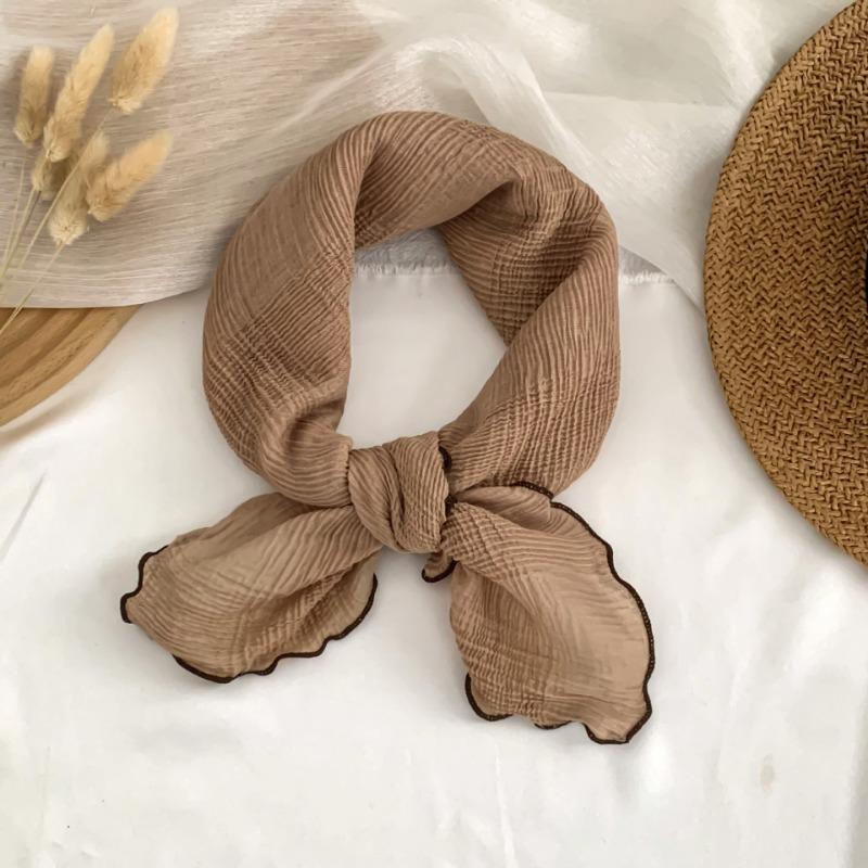 

Scarf new solid color curved tooth edge square scarf neck scarf women s literary small shawl versatile bag head scarf waist silk scarf хаки