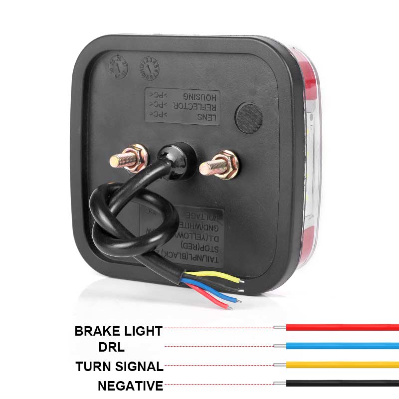 3 in 1 Square 4 Inch Led Tail Light Rear Brake Turn Signal Light License Plate Lamp for 12V 24V Truck Trailer Van Bus Pickup 4x4
