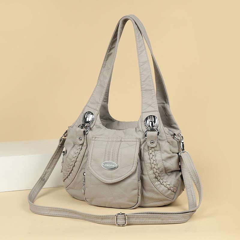 Women's Soft Leather Shoulder Bag Large Capacity Tote Bag Middle-aged Mother Crossbody Bag
