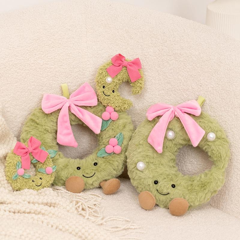 New Christmas Wreath Doll Sweet Bow-Knot Design Crescent-Shaped Ring Decoration Plush Toy PP Cotton