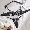 European & American Heart Embroidery Mesh Lingerie Set - Underwire Push-Up, See-Through Design