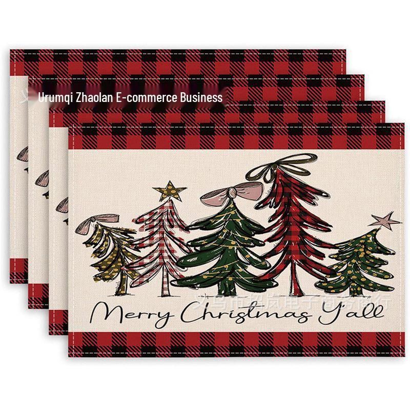 Christmas Watercolor Blue Snowflake Snowman Heat-Resistant Decorative Placemat 30x45 cm