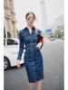 2017 Autumn European & American Slim Fit Lapel Mid-Length Denim Dress