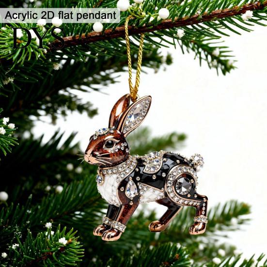 Flat Acrylic Animal Decorations Christmas Ornament, Xmas Tree Hanging Decoration, Ornament Rhinestone Pendant for Holiday Party Decor Decorative