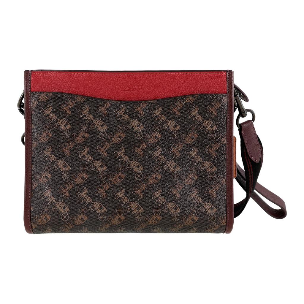 COACH Hitch Canvas With Leather Handheld Shoulder Bag, Crossbody Bag Medium Mens Dark Brown Monogram