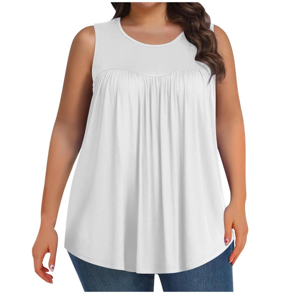 Damenmode Farbe Rundhals Übergröße Ärmellos Lässig T-Shirt Top