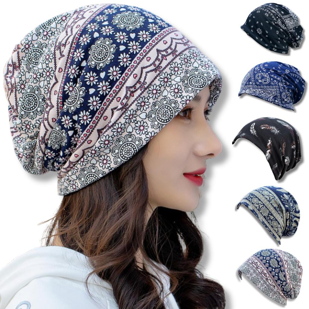Airtone Bandana Cap Women's Medical Cap, Stretchy Material for a Snug Fit, Turban, Breathable, Gentle Feel, Multiple Ways to Wear (Floral White)