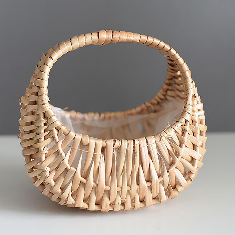 Small Flower Basket Willow Rattan Woven Basket Wicker Half Moon Storage