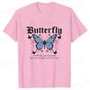Blue Butterfly Print and Inspirational Slogan Print Tshirt Unisex Women Fashion Round Neck Loose Tee Shirt Streetwear Tshirt Tees