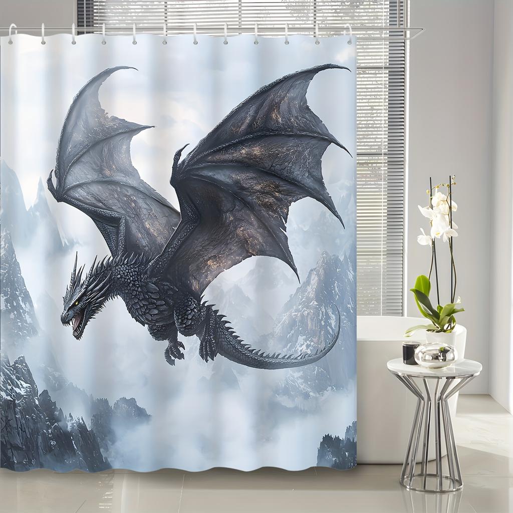 Mysterious dragon shower curtain - majestic flying creatures hanging on the living room wall, bedroom decoration - fantasy and