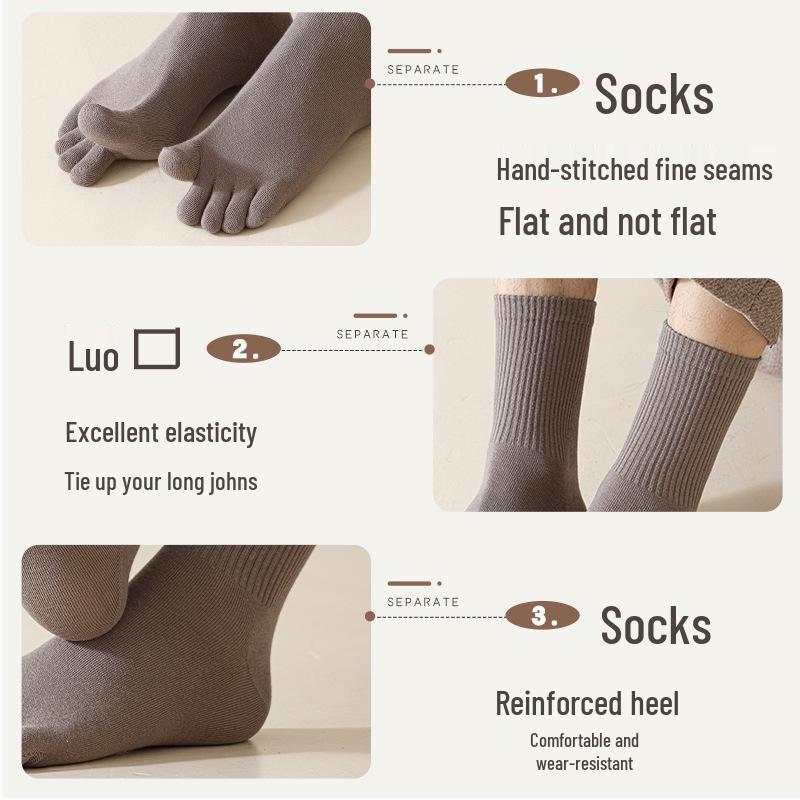 Men's 100% Cotton Mid-Calf Five-Toe Socks for Spring and Autumn
