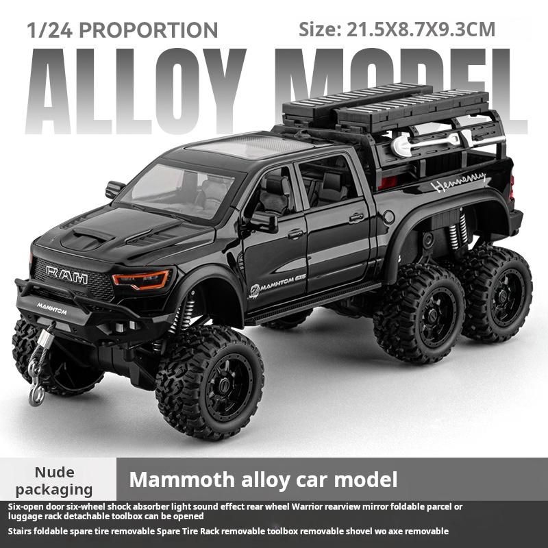 1:24 Scale Raw Metal T-Rex & Mammoth Pickup Truck Model Large Alloy Off-Road Vehicle Pull Back Collectible Figurine & Gift