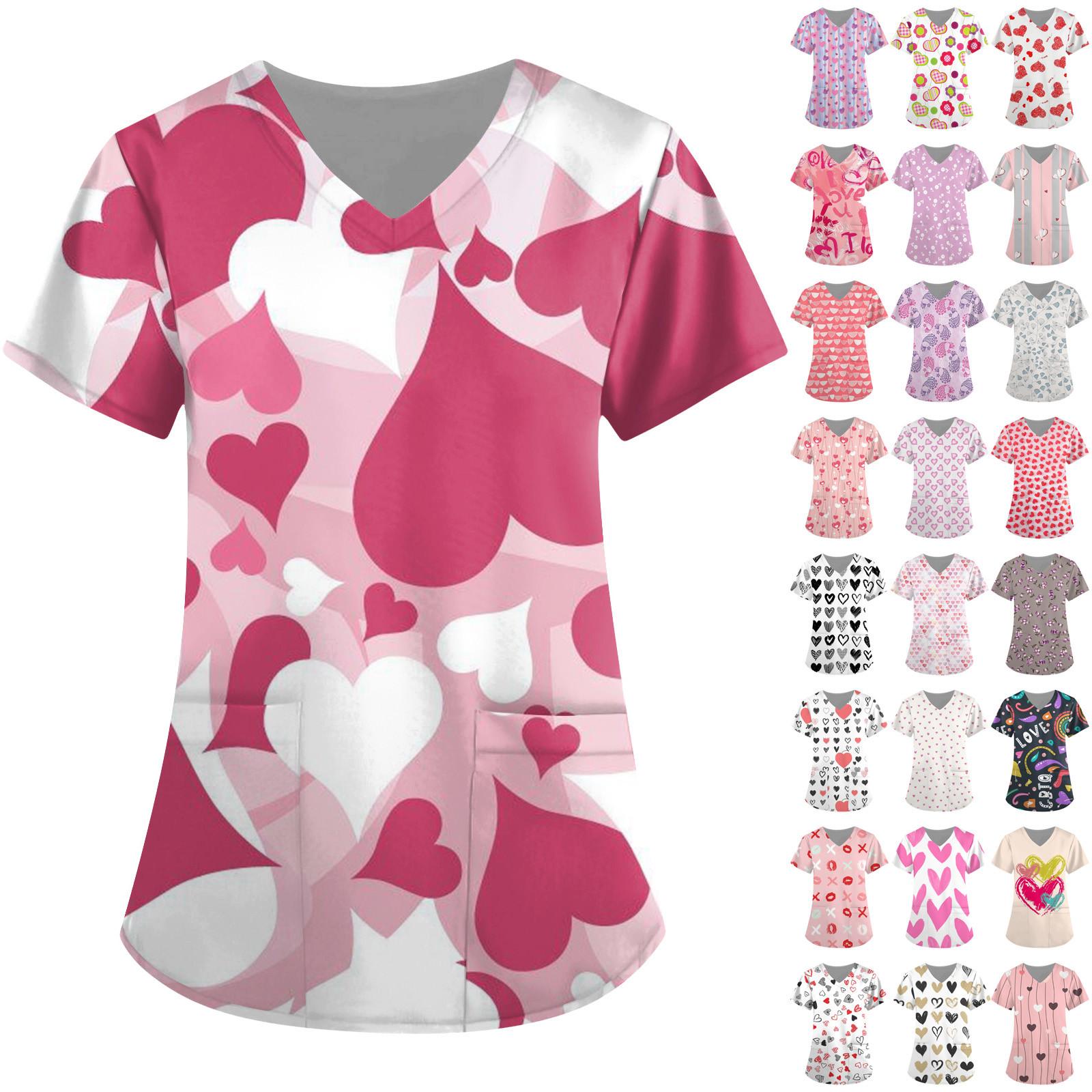 

Женская милая рубашка с короткими рукавами и V-образным вырезом на День святого Валентина, рабочая рубашка с карманами, комбинезон