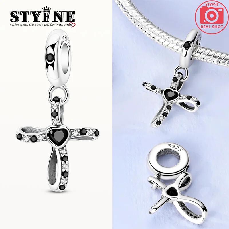 Шармы Platablack Циркон Крест в форме сердца Бусины Подходят для Оригинальных браслетов Шарм Для женщин Украшения DIY Изготовление Подарки