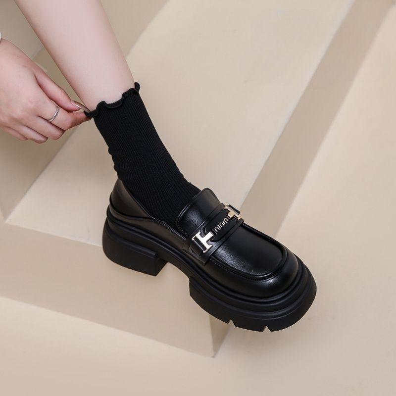 British Style Small Leather Shoes Women's Autumn 2025 New Platform Non-slip Loafers Round Head One Pedal Single Shoes Ins
