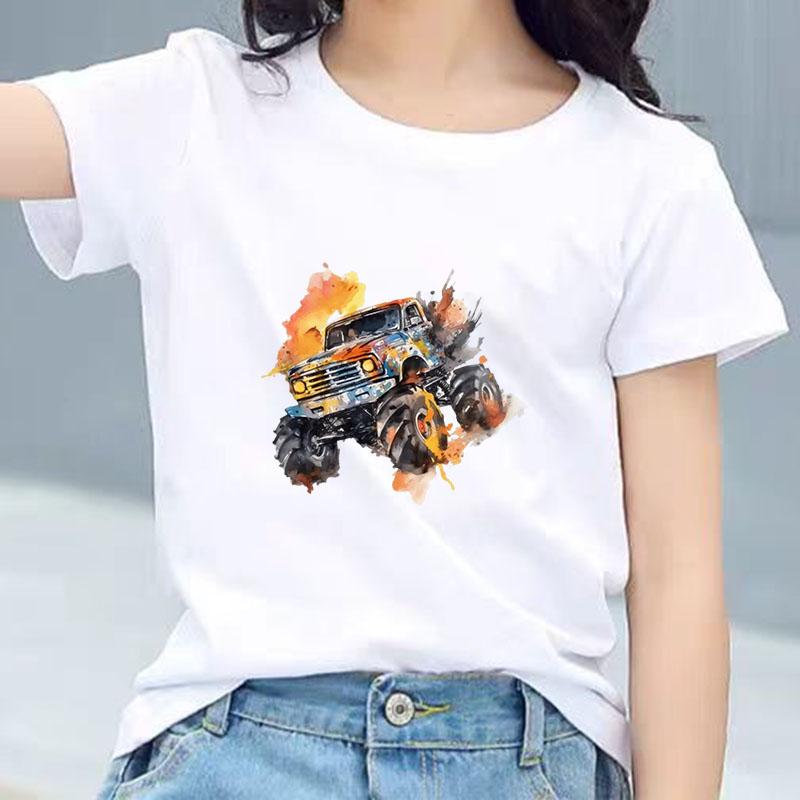 Kids Cotton T Shirt Bright Splash Offroad Vehicle Print Crew Neck Short Sleeve Tee Casual Breathable Boys Girls Summer Tops 100
