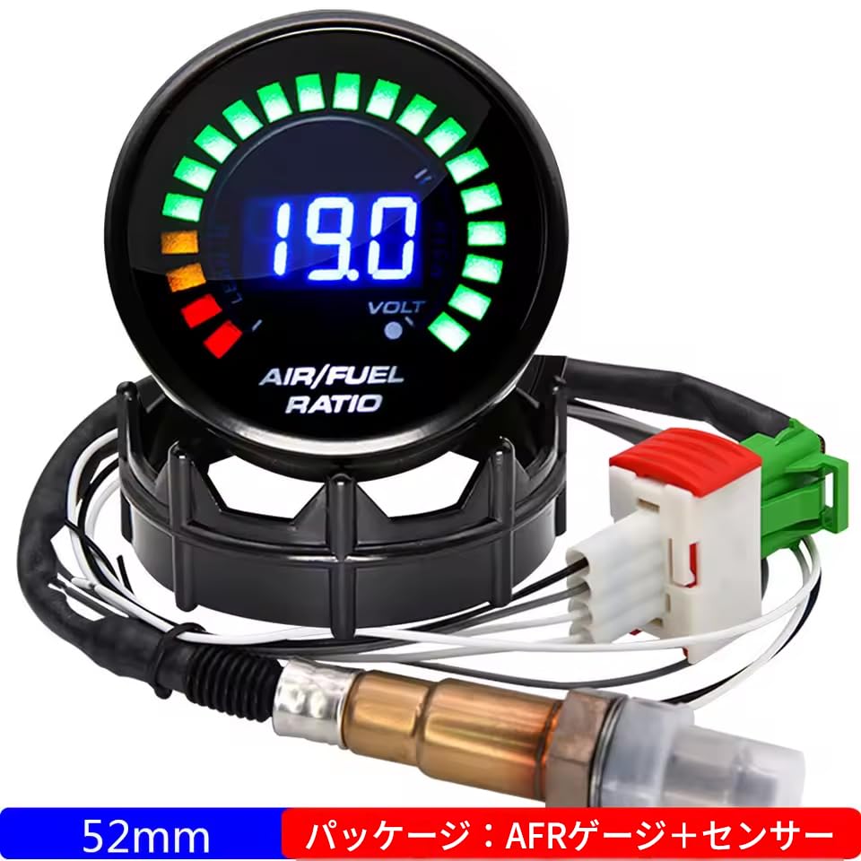 Digital Ratio Gauge AFR Display Narrowband O2 Oxygen Sensor 0258006028 Smoked Lens for Gasoline Vehicles 12V Onboard Meter Digital AFR Gauge 2-inch