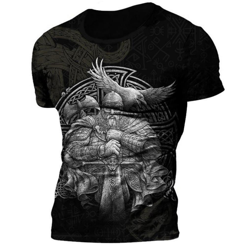 Retro Viking Tattoo 3D Printed Men's T-shirt Summer Viking Odin Round Neck Loose Short Sleeve Casual Top T-shirt Oversized T-shirt