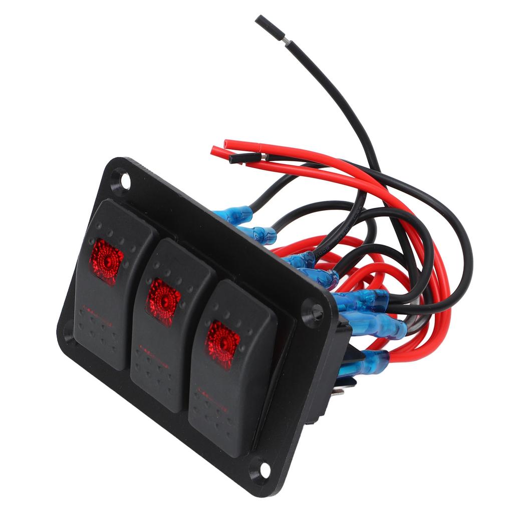 3 Gang Switch Panel Red Color Light Waterproof Corrosion Resisting Switch Board for Car Boat DC12V 24V