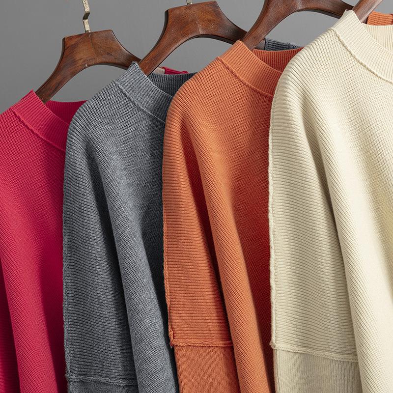 Frauen Herbst Winter Pullover Pullover Oansatz Volle Hülse Lose Oversize Strickwaren Dicke Einfarbig