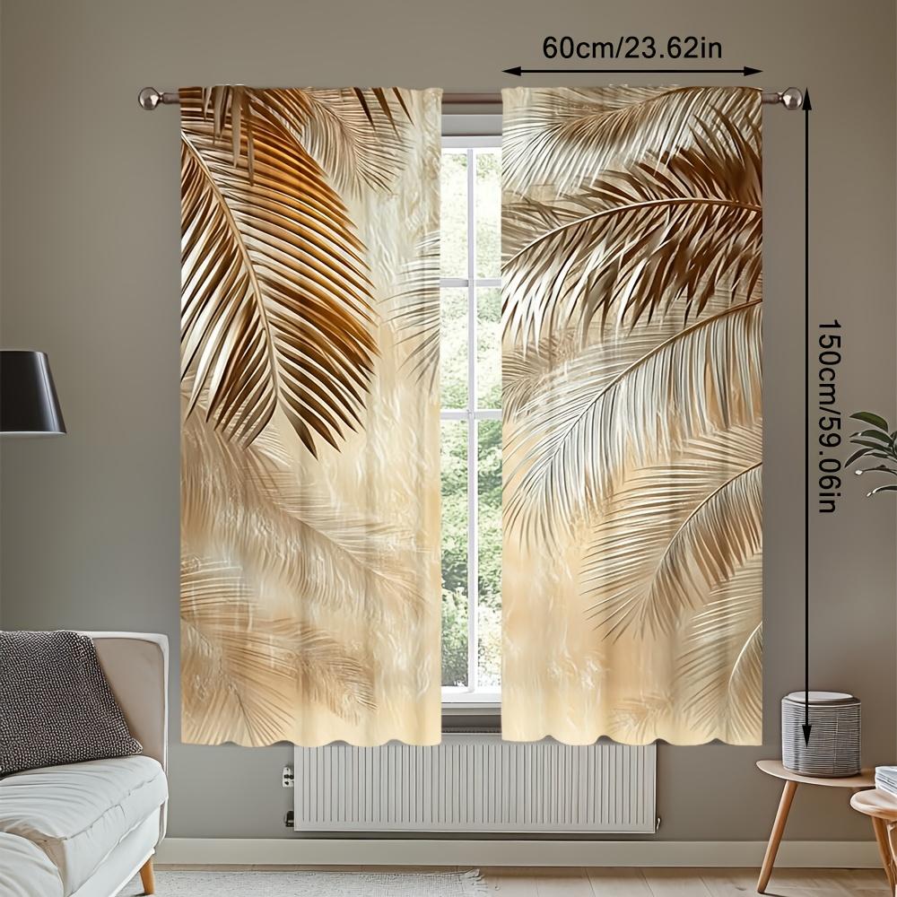 2 Pieces Brown Palm Leaf Print Pattern Curtains   Polyester Fabric   Suitable for Bedroom Living Room Decoration