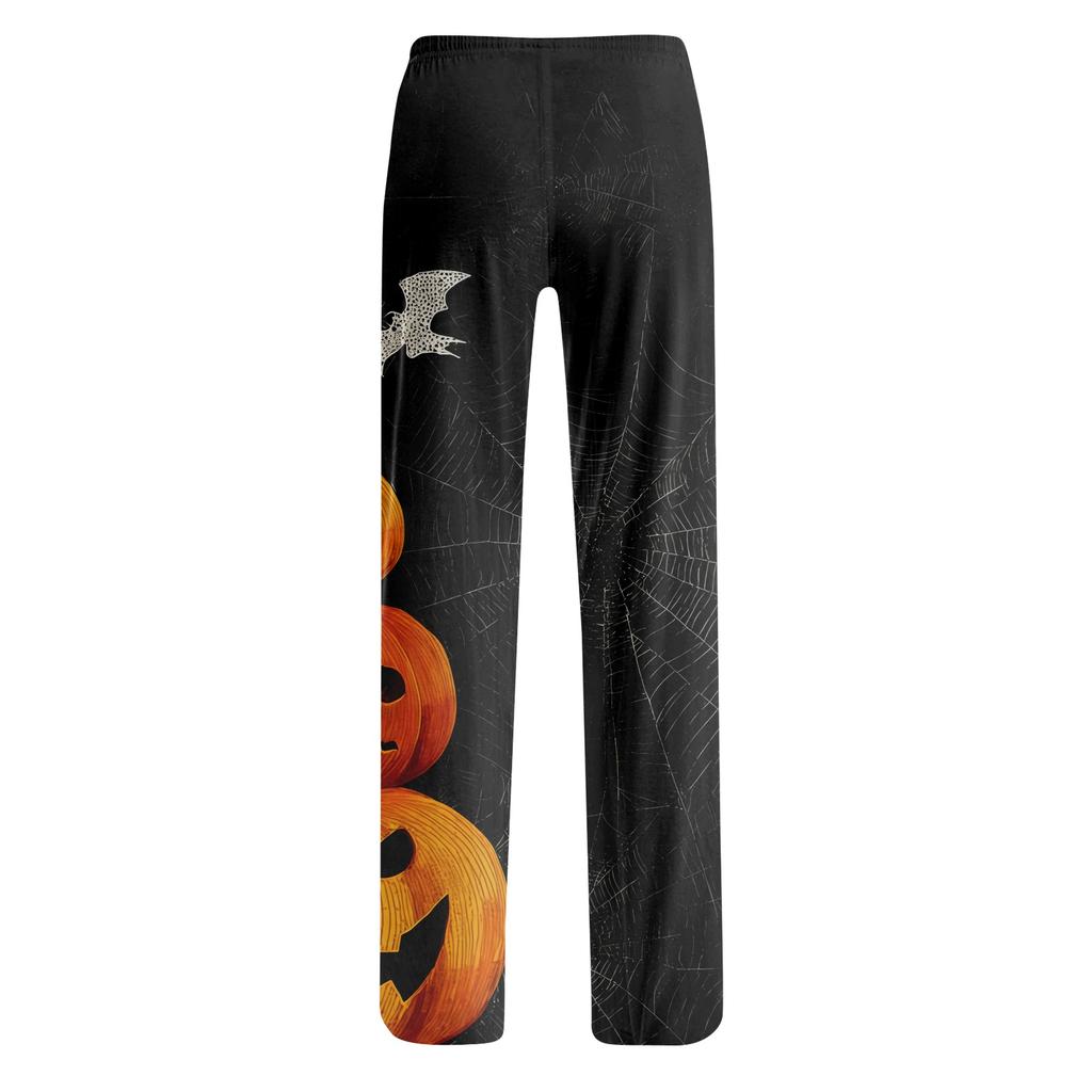 Damen Jogginghose mit Kordelzug, lässige Halloween-Print-Hose, volle Länge, lockere Passform, elastischer Bund, für entspannte Kleidung