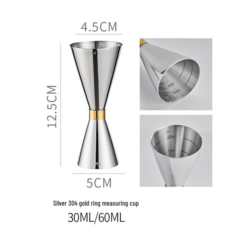 Double-Headed Stainless Steel 304 Gold Ring Jigger with Scaled Measuring Cup for Cocktails