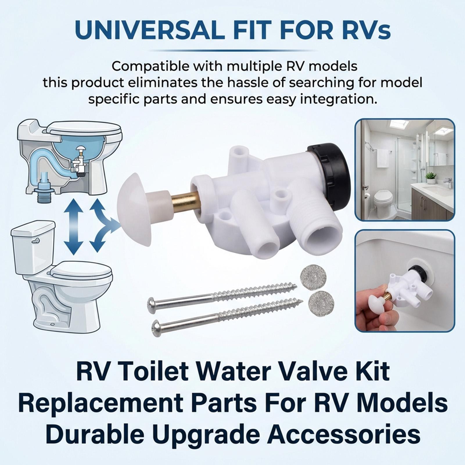 RV Toilet Water Valve Kit Replacement Parts For RV Models Durable Upgrade Accessories Default