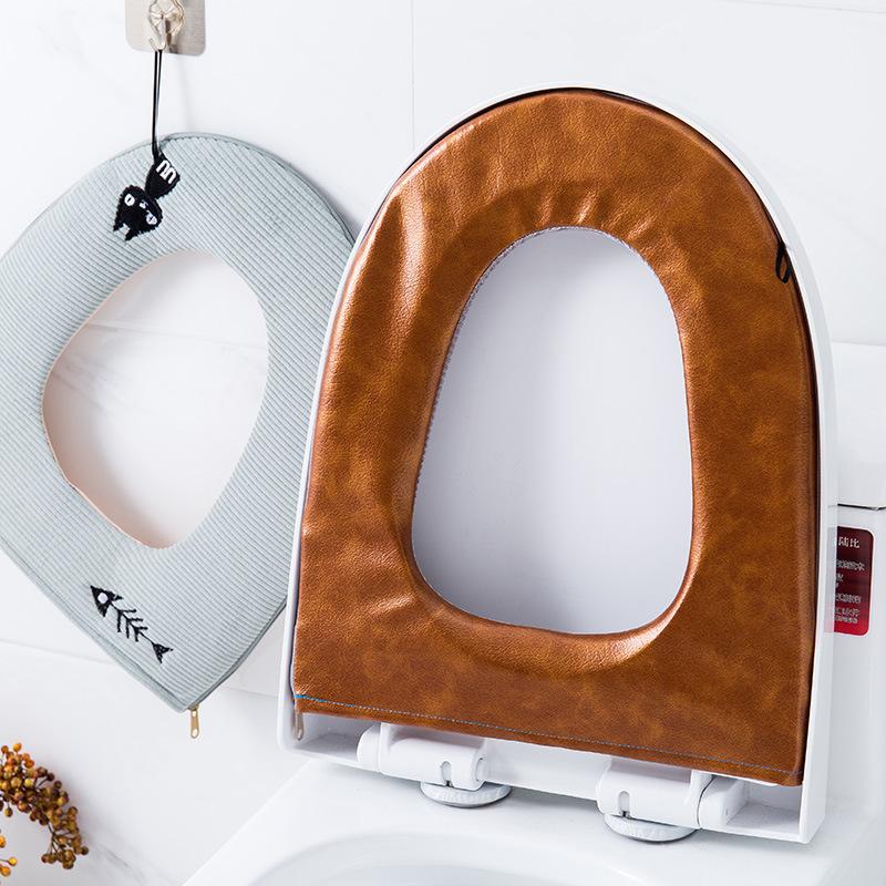 Bathroom Accessories Toilet Seat Cover Zipper Universal Toilet Cushion Household Warm Soft Toilet Seat Cover Winter WC Mat