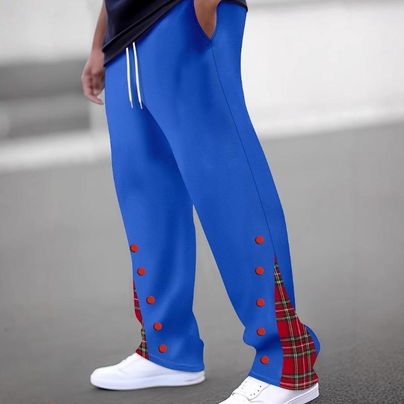 Men's Casual Pants New Sports Buttoned Colour Block Trousers Stylish