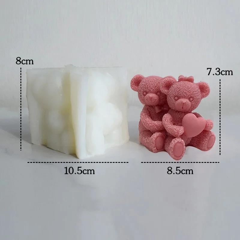 3D Couple Bear Hug Love Silicone Candle Molds DIY Cute Animal Soap Plaster Crafts Resin Making Tools for Valentine's Day Gifts
