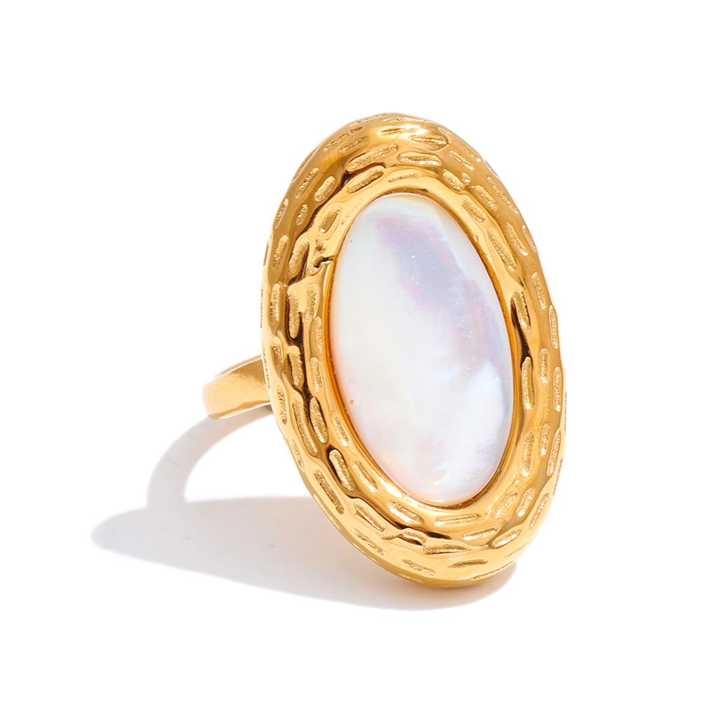 

Yhpup High Quality Stainless Steel Shell Oval Crafting Ring 18K Gold Color PVD Plated New Arrivals Fashion Finger Jewelry Gift resizable