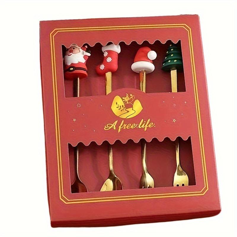 1 Set Xmas Party Fork Spoon Kits Christmas Stainless Steel Creative Tableware Set Glod Spoon Forks Decoration Cutlery Gift