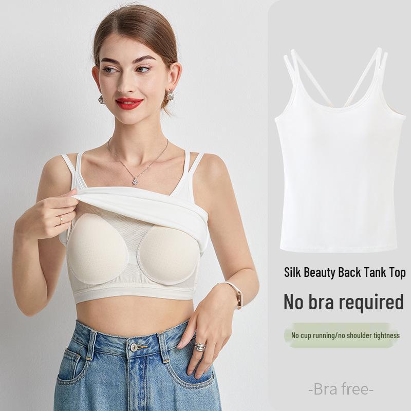 Summer Style Backless Camisole with Beautiful Back and Latex Chest Pad - Women's Breathable No Bra Tank Top