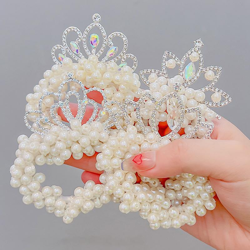 Kids Cute Elastic Hair Bands Princess Pearl Crown  Children Hair Ties Girls Hair Accessories Baby Headwear