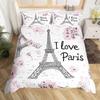 Set Biancheria da Letto Torre Eiffel Matrimoniale per Bambini Ragazze Donne Stampa Floreale Europea 3D Copripiumino Vintage Tematica Coppie Copripiumino