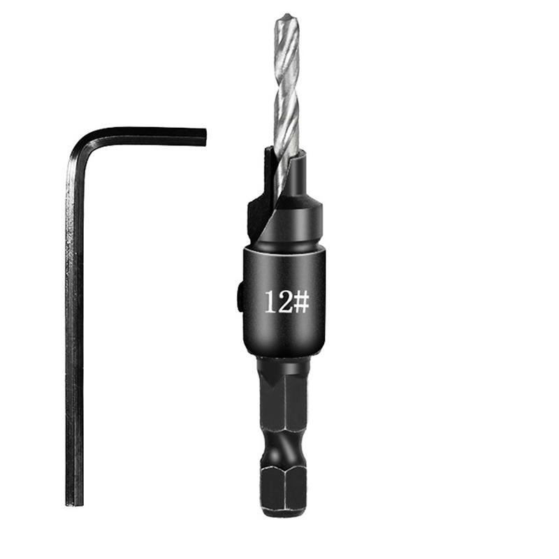 #5 #6 #8 #10 #12 Woodworking Hole Opener Hexagonal Screw Hardware Tool Countersink Drill Bit Taper Hole Drilling and Reaming