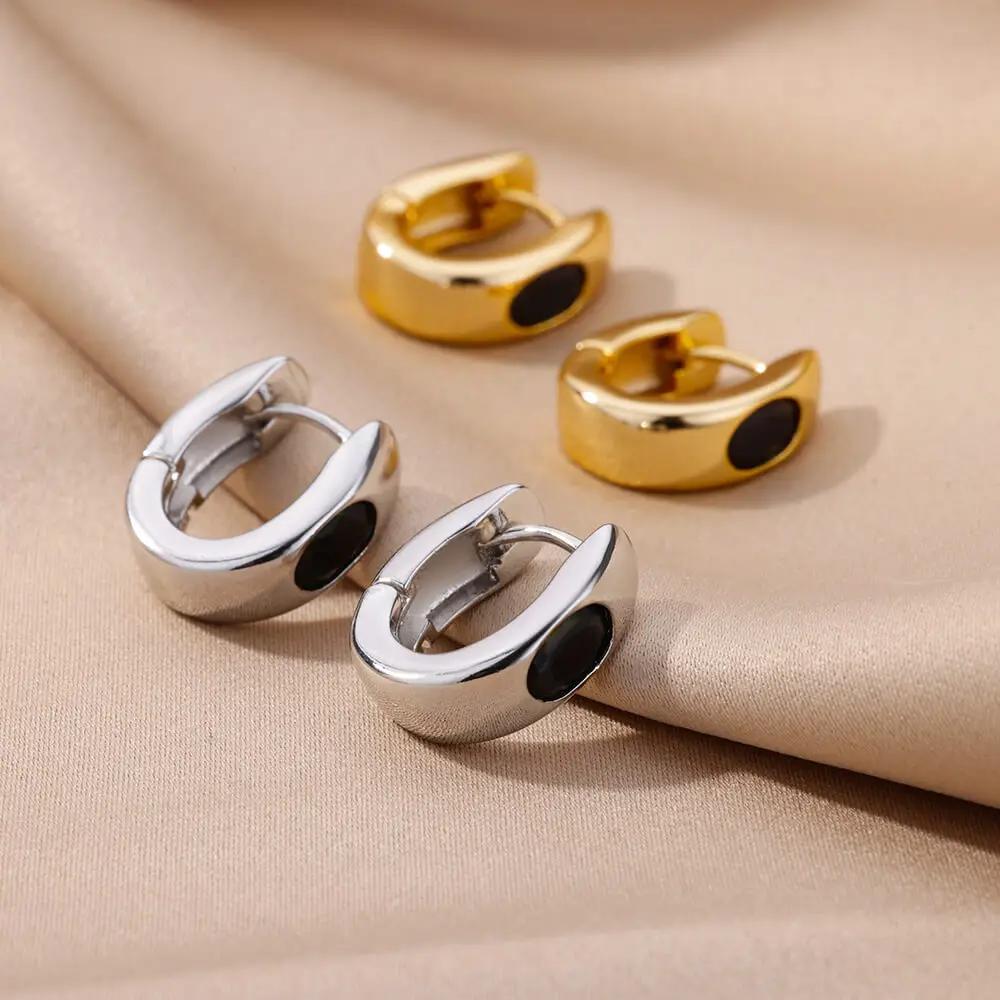 Women's Retro Zirconia Hoop Earrings Stainless Steel Pierced Earrings Light Luxury Simple Niche Design Earrings
