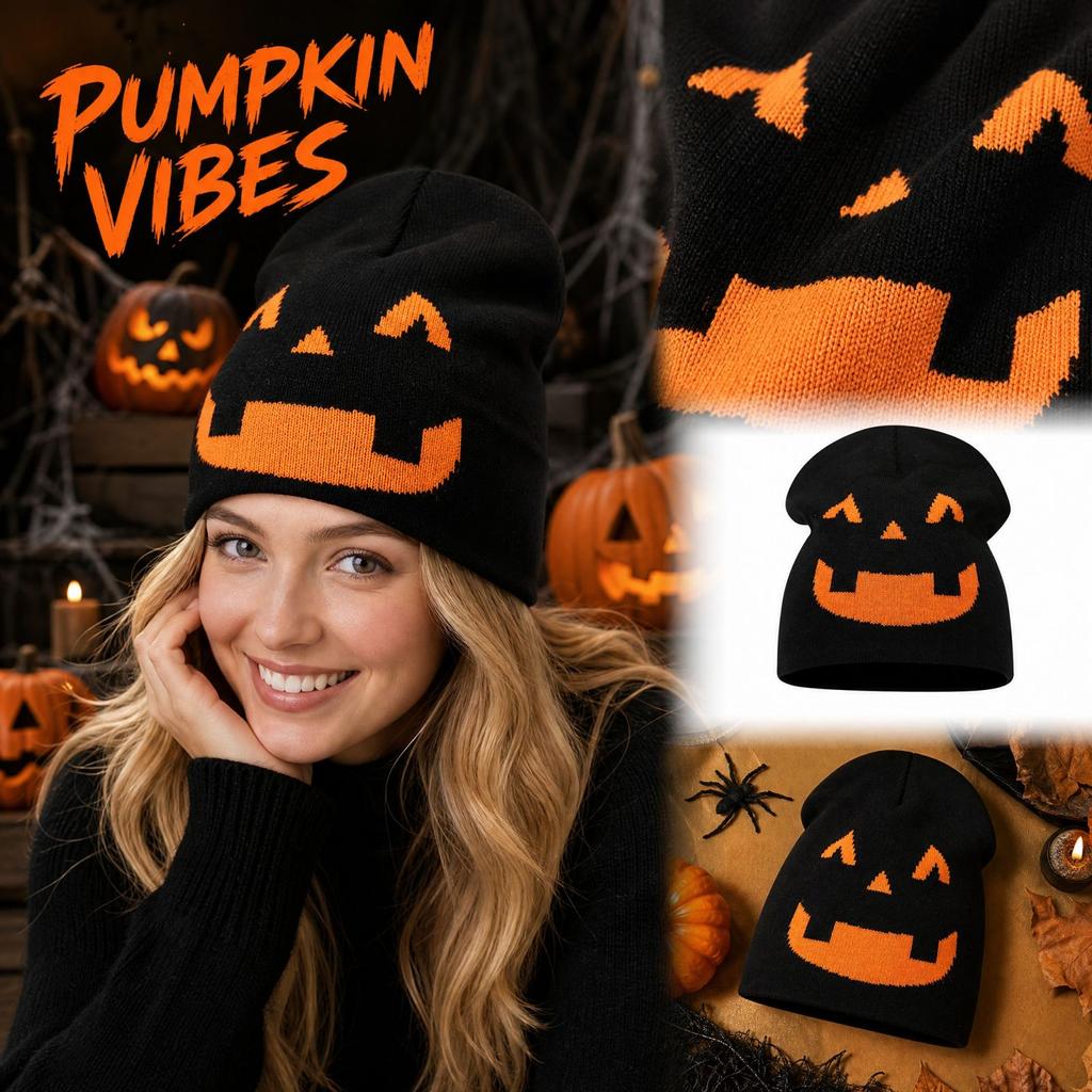 Halloween Pumpkin Knit with - Warm Pullover Hat for Fall and Winter