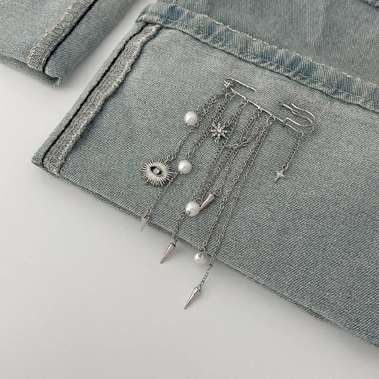 Rhinestones Pearls Brooch With Removable Alloy Chain For Pants Decoration And Fashion Accessories