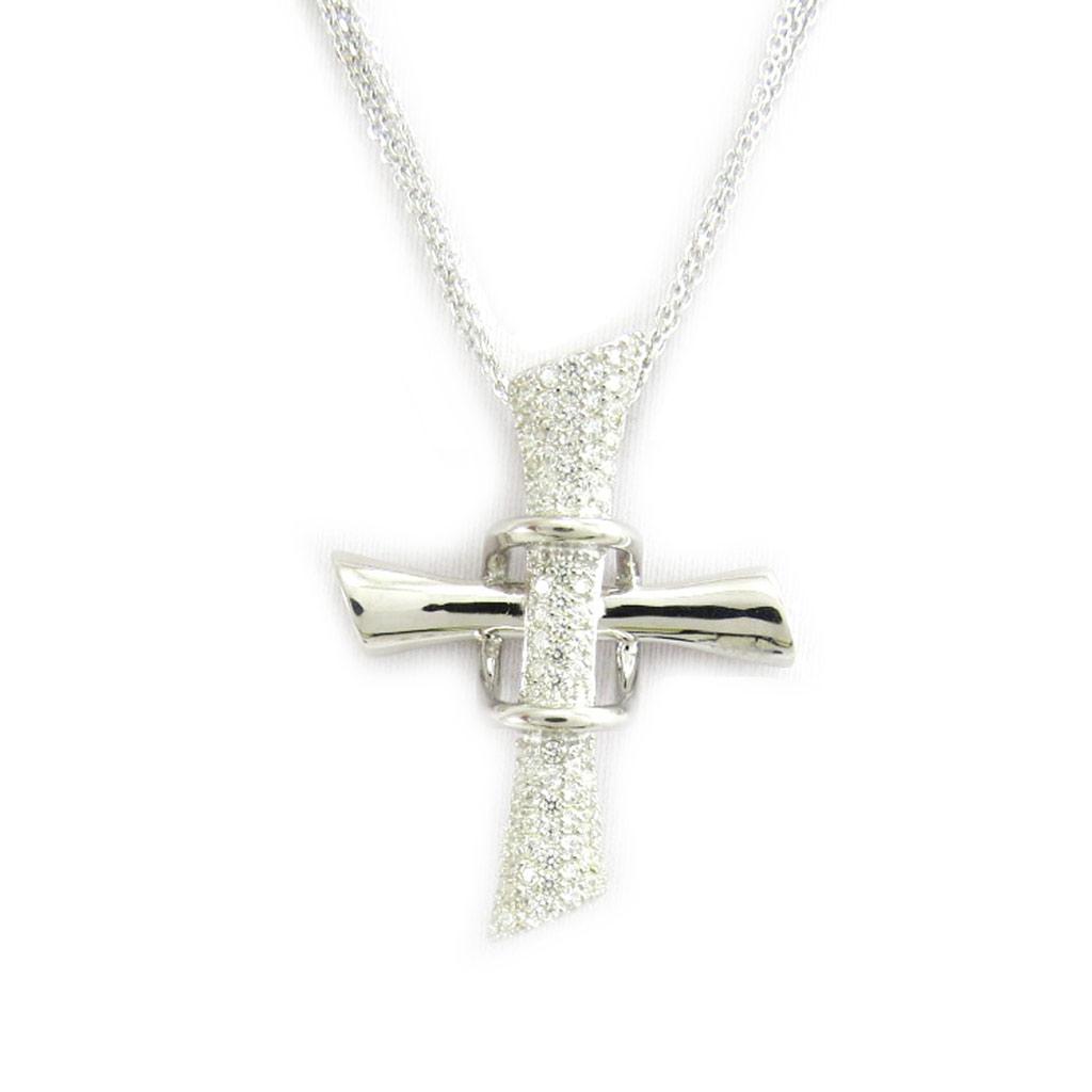 Altesse [L5400] - White 'Sublime Cross' Silver Necklace