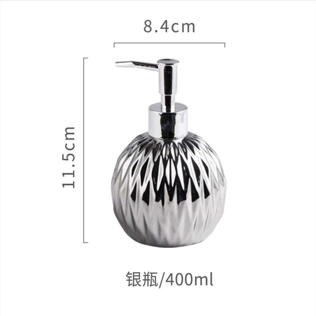Distributeur de savon doré de luxe avec poignée à pression, distributeur en céramique, argent avec plateau en acier inoxydable, accessoire de salle de bains